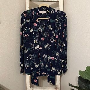 LOFT navy floral blouse